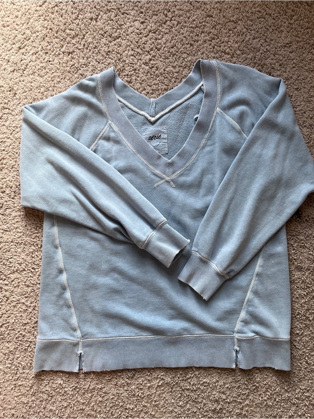 aerie Light Blue V-Neck Pullover Sweatshirt